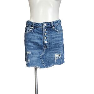 We The Free destroyed button denim Harvey skirt